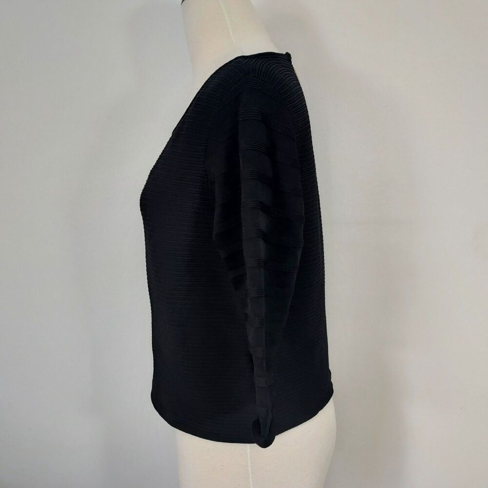 Ivanka Trump Solid Black Ribbed Textured Shirt Top size XL Minimalist Stretch - Picture 4 of 13
